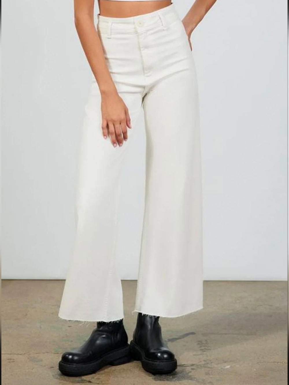 ZARA The Marine Straight High Rise Wide Leg Jeans White Coastal Nautical Size 8 - Picture 2 of 8